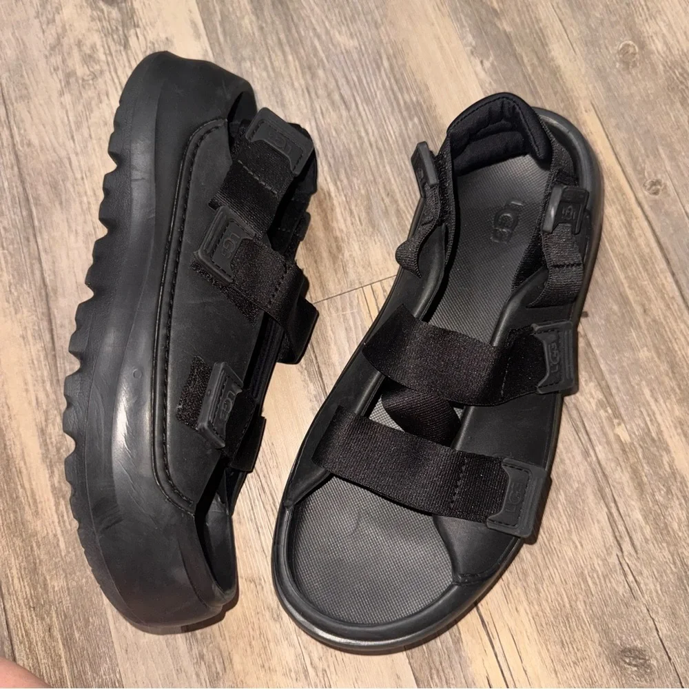 UGG Black Chunky Stratus Platform Sandals